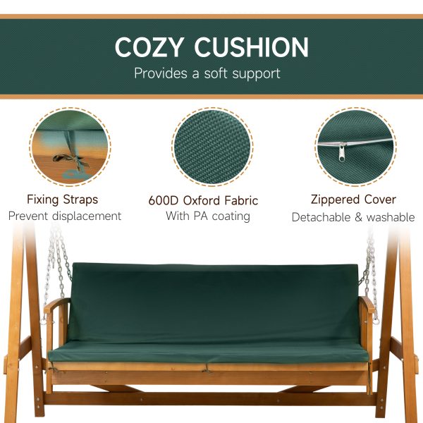 Outsunny Wooden Garden 3-Seater Outdoor Swing Chair - Image 7