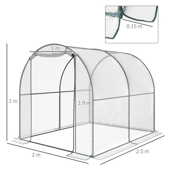 Outsunny Walk-in Polytunnel Greenhouse with Roll-up Door Transparent Tunnel Greenhouse with Steel Frame and PVC Cover, 2.5 x 2m   Aosom UK - Image 3