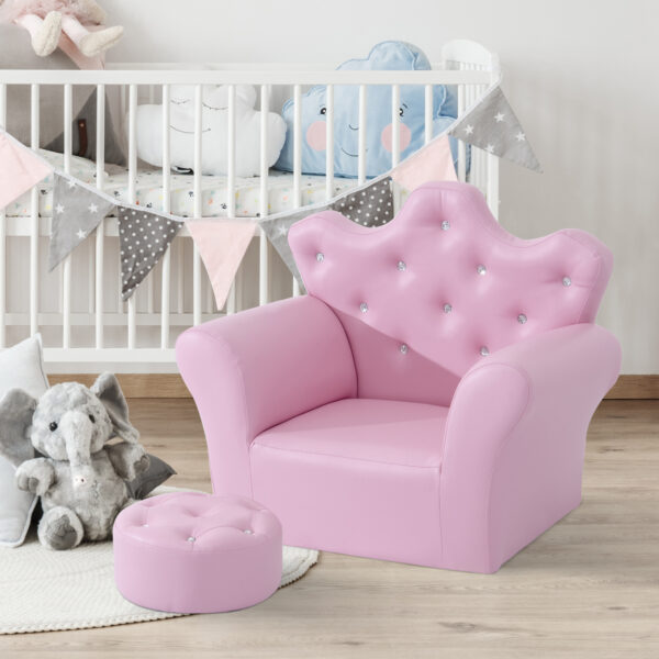 HOMCOM Children Kids Sofa Set Armchair Chair Seat with Free Footstool PU Leather Pink - Image 2