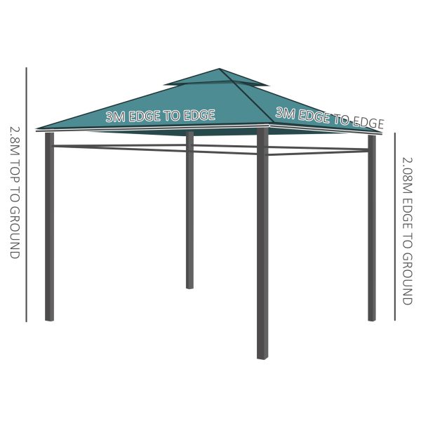 Outsunny 3(m) x 3(m) Metal Garden Gazebo Marquee Party Tent Patio Canopy Pavilion + Sidewalls - Green - Image 3