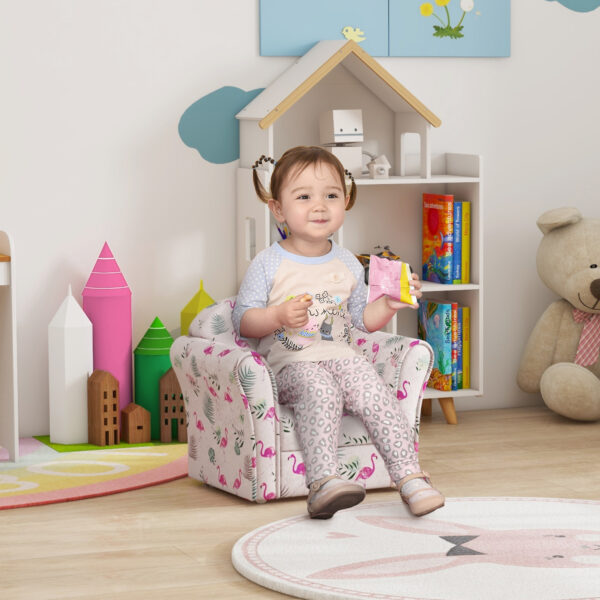 AIYAPLAY Kids Armchair with Flamingo Design, Wooden Frame, for Bedroom, Playroom, Kids Room, Pink   Aosom UK - Image 2