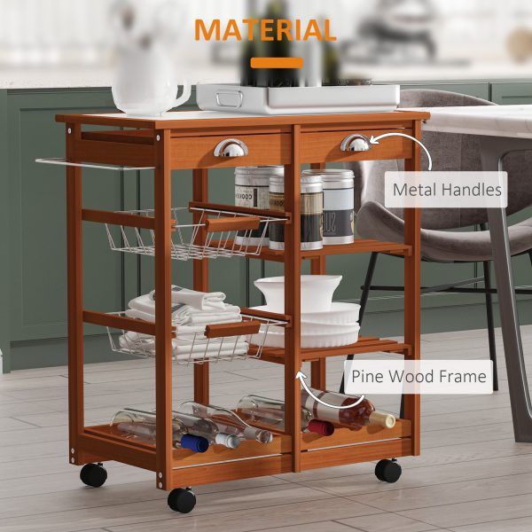 Homcom Wooden Kitchen Trolley Cart Drawers, 3 Shelves - Image 6