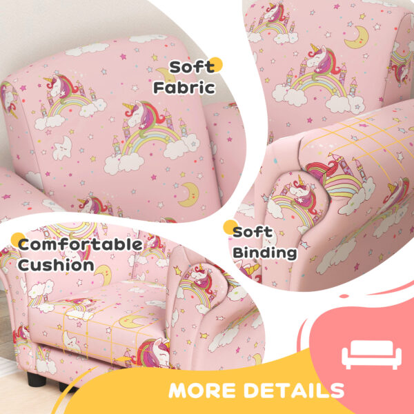 AIYAPLAY 2 Piece Kids Sofa Set with Unicorn Design, Wooden Frame, for 1.5-3 Years Old, Pink   Aosom UK - Image 6