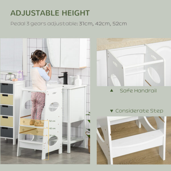 HOMCOM Kids Step Stool Toddler Kitchen Stool Tower with Adjustable Standing Platform for Kids Kitchen Counter White - Image 4