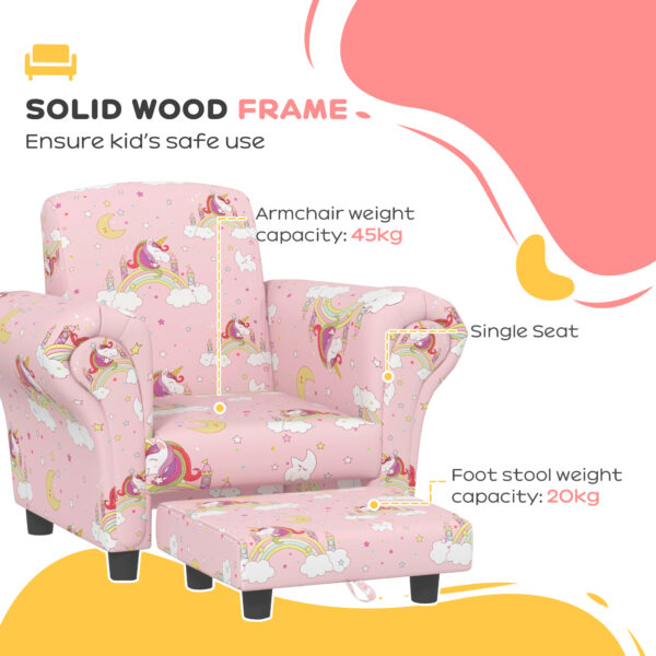 AIYAPLAY 2 Piece Kids Sofa Set with Unicorn Design, Wooden Frame, for 1.5-3 Years Old, Pink   Aosom UK - Image 5