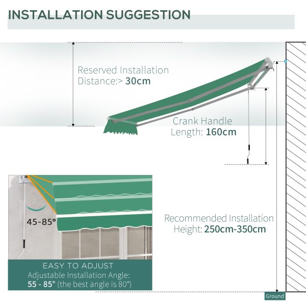 Outsunny Waterproof Manual Retractable Awning, Garden Patio Sun Shade Shelter, 4m x 3m, Durable, Green   Aosom UK - Image 8