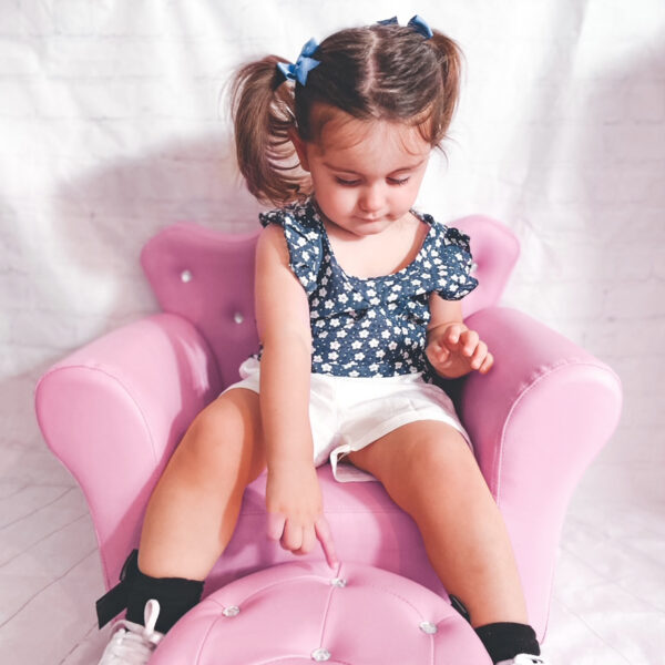 HOMCOM Children Kids Sofa Set Armchair Chair Seat with Free Footstool PU Leather Pink - Image 9