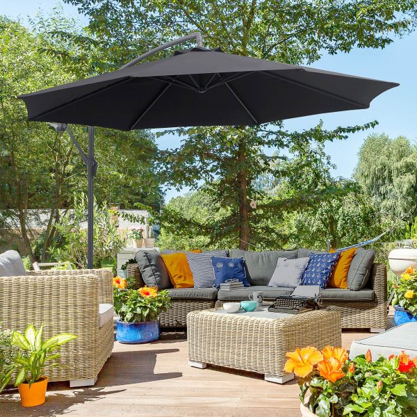 Outsunny 3(m) Garden Cantilever Parasol Patio Banana Hanging Umbrella Sun Shade with Crank & Tilt, 8 Ribs and Cross Base, Black   Aosom UK - Image 2