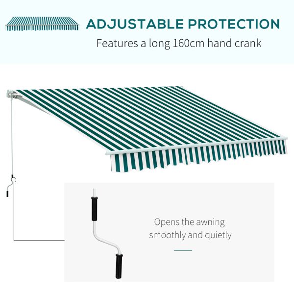 HOMCOM 3.5 x 2.5m Garden Patio Manual Awning Canopy Sun Shade Shelter with New Winding Handle - Green/ White - Image 5