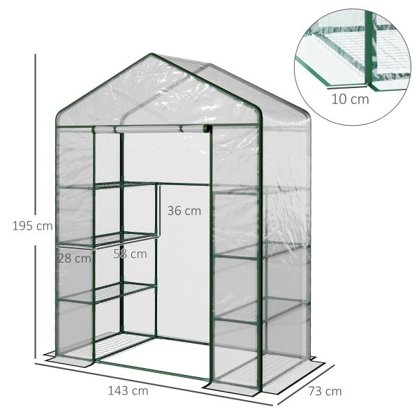 Outsunny 4 Tiers 8 Shelves Metal Frame Walk in Portable Greenhouse Transparent 143 L x 73W x 195H cm - Image 3