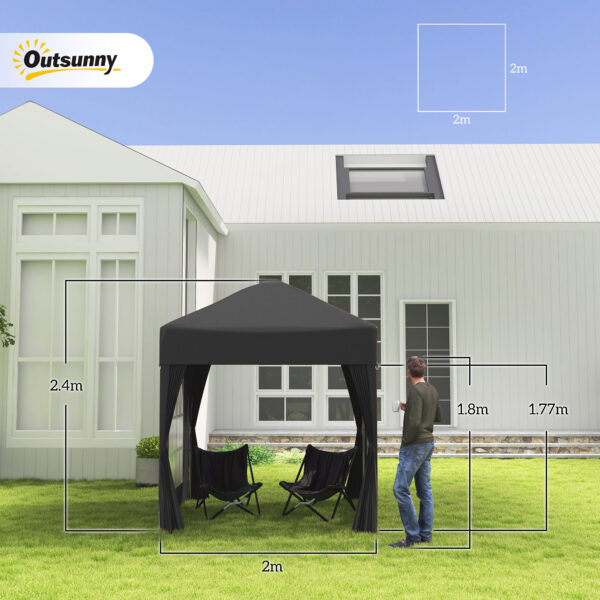 Outsunny 2x2m Garden Pop Up Gazebo Shelter Canopy w/ Removable Walls and Carrying Bag for Party and Camping, Black - Image 3