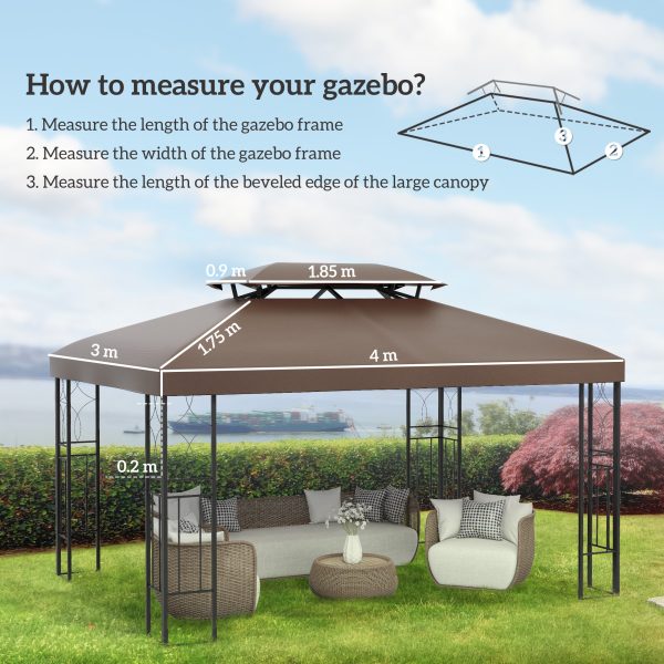 Outsunny Gazebo Replacement Roof Canopy, 3x4m, 2 Tier UV Protection Top Cover, Brown, for Garden Patio (TOP ONLY)   Aosom UK - Image 3