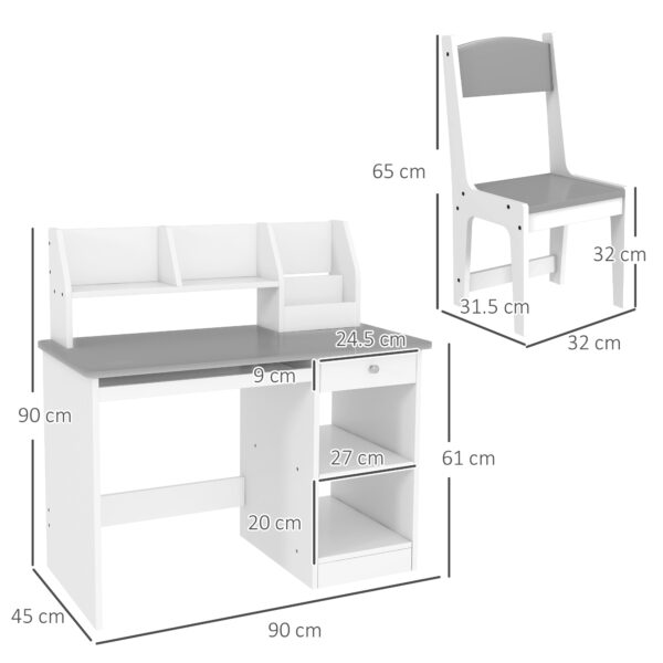 ZONEKIZ Kids Desk and Chair Set with Storage for 5-8 Year Old, 2 Pieces Childrens Table and Chair Set, Grey - Image 3