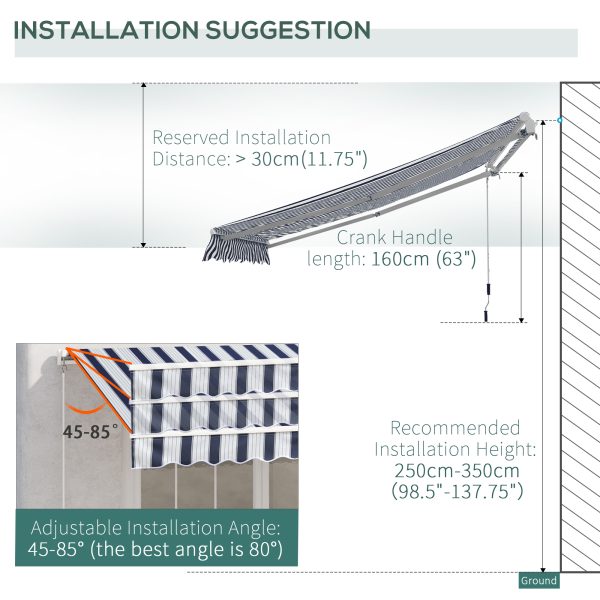 Outsunny 4m x 3(m) Garden Patio Manual Awning Canopy Aluminium Sun Shade Shelter Retractable Blue and White - Image 8