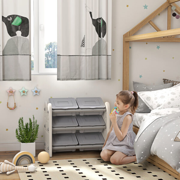 AIYAPLAY 3 Tier Kids Toy Storage Units with 6 Storage Boxes, 76 x 37 x 60cm, Grey   Aosom UK - Image 2