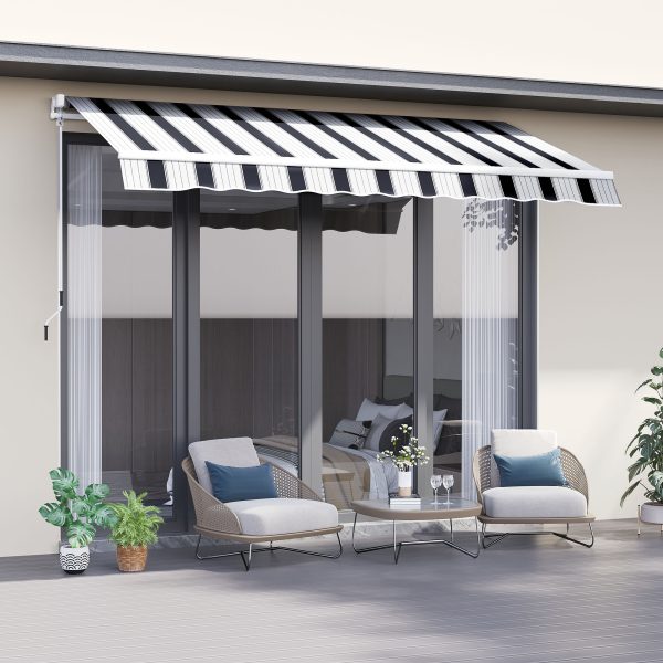 Outsunny 2.5m x 2m Garden Patio Manual Awning Canopy Sun Shade Shelter Retractable with Winding Handle Blue White   Aosom UK - Image 2