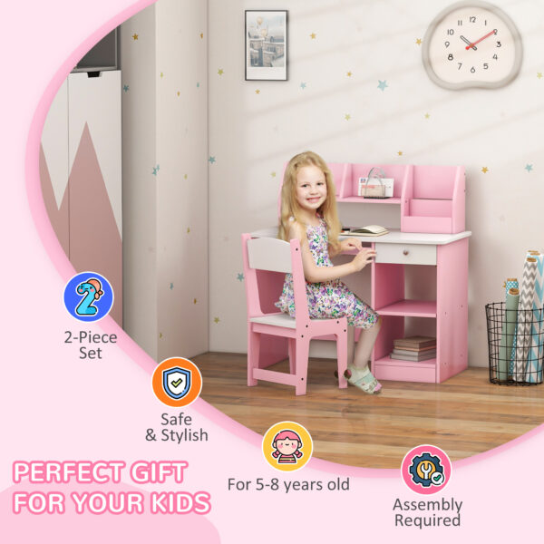 ZONEKIZ Two-Piece Kids Desk and Chair Set with Storage, for Ages 5-8 Years - Pink - Image 6