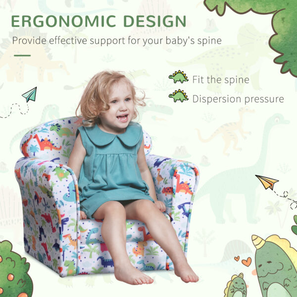 HOMCOM Children Armchair Kids Sofa Tub Chair Seat Cartoon Dinosaur Pattern Bedroom Flannel Wooden Frame Non-slip Playroom Seater   Aosom UK - Image 5