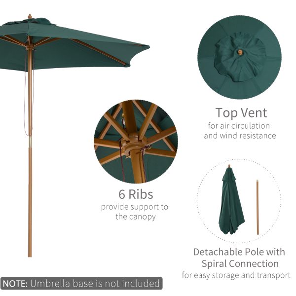 Outsunny Wooden Parasol: 2.5m UV-Protective Garden Umbrella with Pulley System, Dark Green   Aosom UK - Image 5