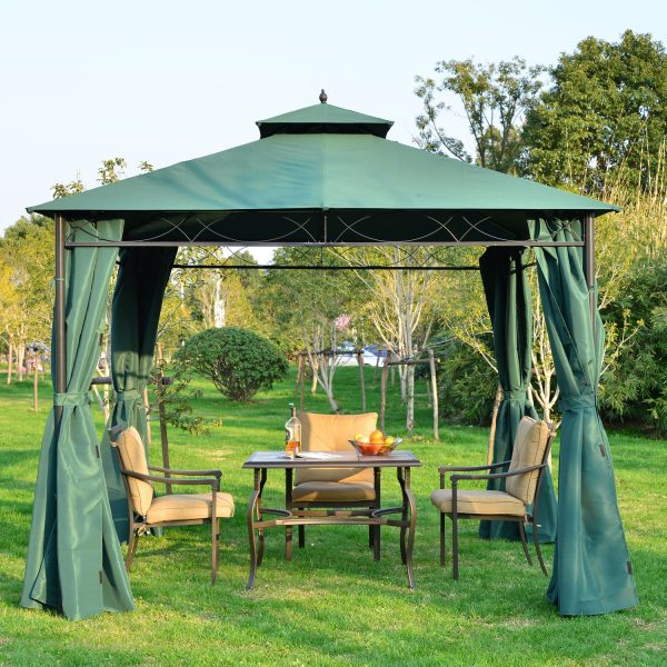 Outsunny 3(m) x 3(m) Metal Garden Gazebo Marquee Party Tent Patio Canopy Pavilion + Sidewalls - Green - Image 2