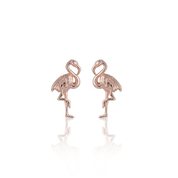 Rose Gold Plated Flamingo Stud Earrings - Image 2