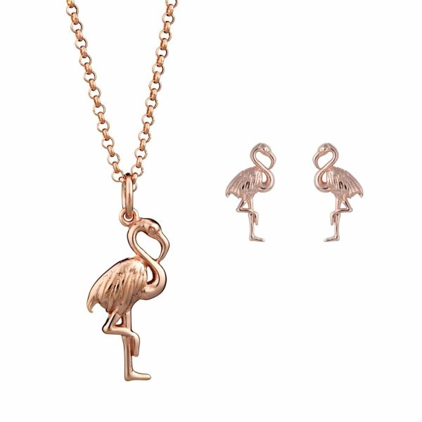 Rose Gold Plated Flamingo Jewellery Set With Stud Earrings - Image 2