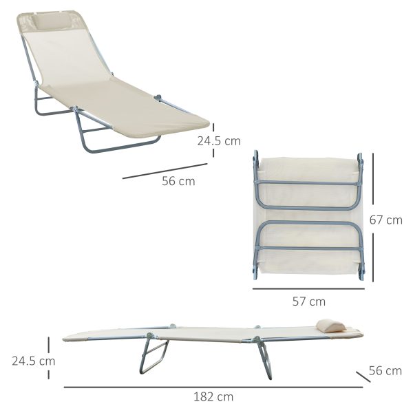 HOMCOM Garden Lounger Recliner, Adjustable Sun Bed Chair, Comfortable, Beige   Aosom UK - Image 3