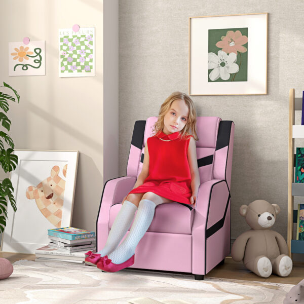 AIYAPLAY 2 in 1 Kids Chair Recliner with Backrest, Armrest, Footrest, PU Leather, for 3-9 Years Old, Pink   Aosom UK - Image 2