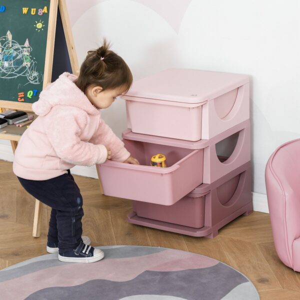 HOMCOM 3-Tier Toy Storage Box Kids Toy Storage with Removable Boxes, for Bedrooms, Playrooms & Other Children Areas, Pink   Aosom UK - Image 2