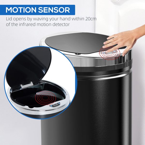 HOMCOM 42L Stainless Steel Sensor Trash Can W/ Bucket-Black   Aosom UK - Image 5