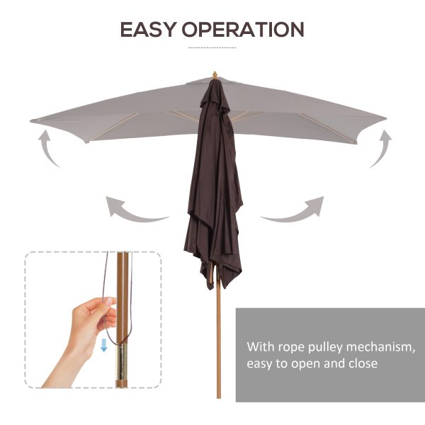 Outsunny Waterproof Garden Parasol Umbrella Wooden Sun Umbrella Outdoor Sun Shade Canopy, Dark Coffee,2 x 3m   Aosom UK - Image 6