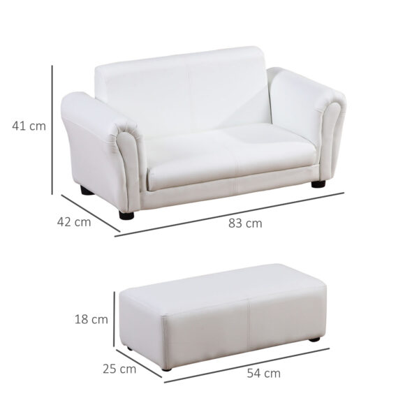 HOMCOM 2 Seater Toddler Chair Kids Twin Sofa Childrens Double Seat Chair Furniture Armchair Boys Girls Couch w/ Footstool (White) - Image 3