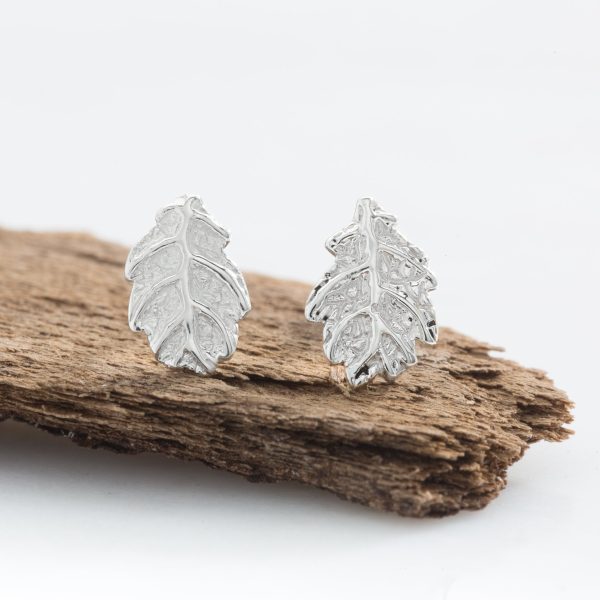 Silver Oak Leaf Stud Earrings - Image 2