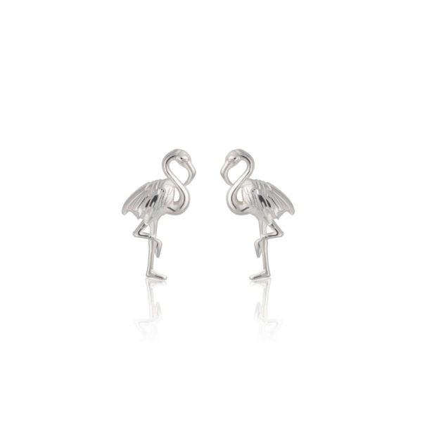 Silver Flamingo Stud Earrings - Image 2