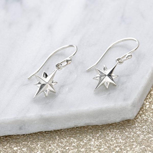 Silver North Star Hook Earrings - Image 2