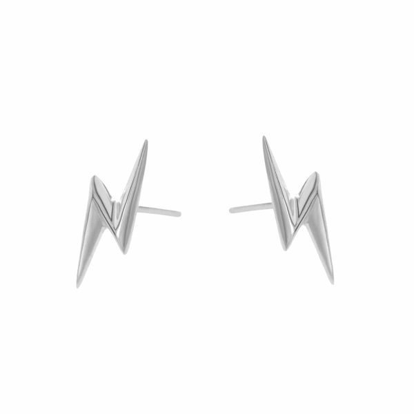 Silver Lightning Bolt Stud Earrings - Image 2