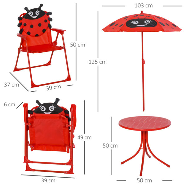 Outsunny Kids Folding Picnic Table and Chairs Set Ladybug Pattern Outdoor w/ Parasol   Aosom UK - Image 3