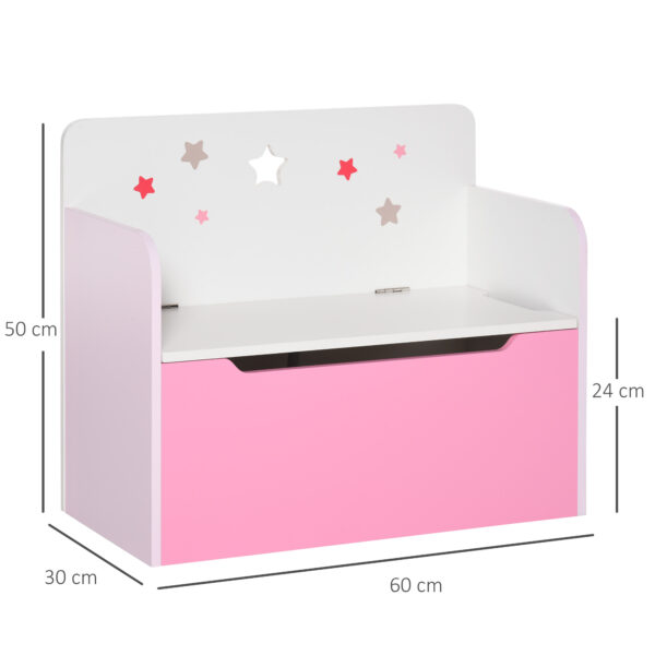 HOMCOM Kids Wooden Toy Storage Chest Chair 2 in 1 Design with Gas Stay Bar Safety Hinges Lid 60 x 30 x 50cm Pink   Aosom UK - Image 3