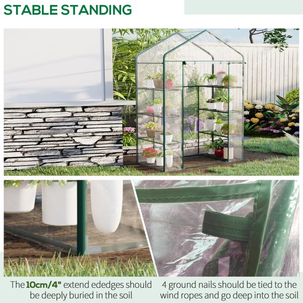 Outsunny 4 Tiers 8 Shelves Metal Frame Walk in Portable Greenhouse Transparent 143 L x 73W x 195H cm - Image 6