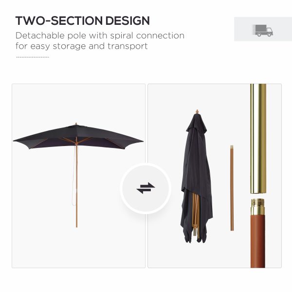 Outsunny Waterproof 295L x 200W x 255Hcm Wooden Garden Patio Parasol Umbrella-Black   Aosom UK - Image 5