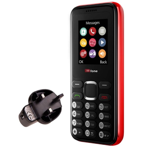 TTfone TT150 Dual SIM | Easy to Use Dual SIM Mobile Phone Red / with Mains Charger + £4.99 / No Sim Card