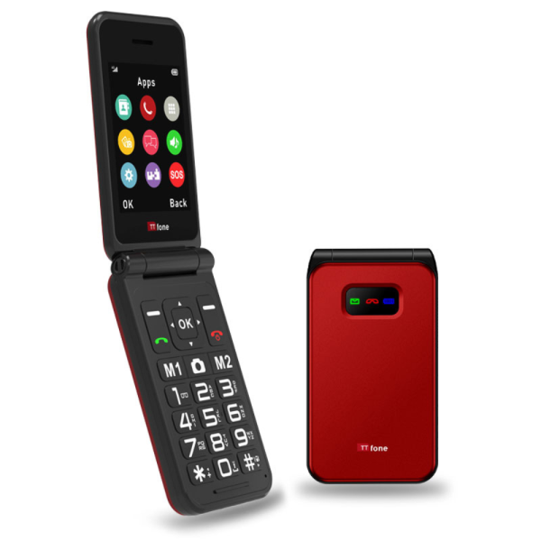 TTfone Red TT760 Flip 4G Mobile with USB C Cable, O2 SIM