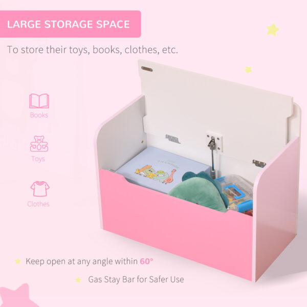 HOMCOM Kids Wooden Toy Storage Chest Chair 2 in 1 Design with Gas Stay Bar Safety Hinges Lid 60 x 30 x 50cm Pink   Aosom UK - Image 5