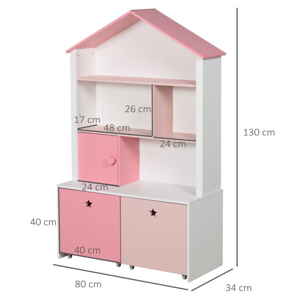 HOMCOM Kids Bookshelf Chest w/ Drawer with Wheels Baby Toy Wood Organizer Display Stand Storage Cabinet 80x34x130cm Pink   Aosom UK - Image 3