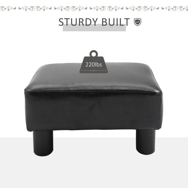 HOMCOM PU Leather Footstool Foot Rest Small Seat Foot Rest Chair Black Home Office with Legs 40 x 30 x 24cm - Image 4