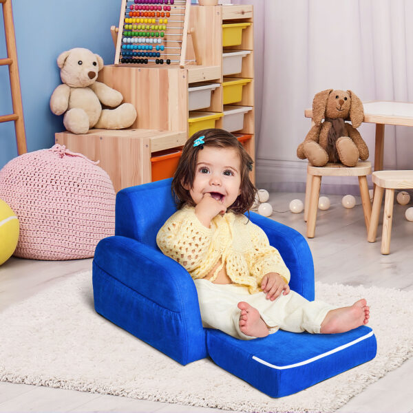 HOMCOM 2 In 1 Kids Children Sofa Chair Bed Folding Couch Soft Flannel Foam Toddler Furniture for 3-4 Years Old Playroom Bedroom Living Room   Aosom UK - Image 2