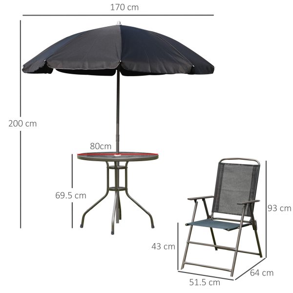 Outsunny 6 PCs Garden Patio Furniture Set Bistro Set Texteline Folding Chairs +Table +Parasol (Black) - Image 3