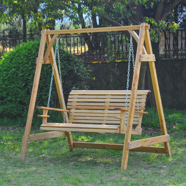 Outsunny 2-Seater Larch Wood Swing Chair Bench - Image 2