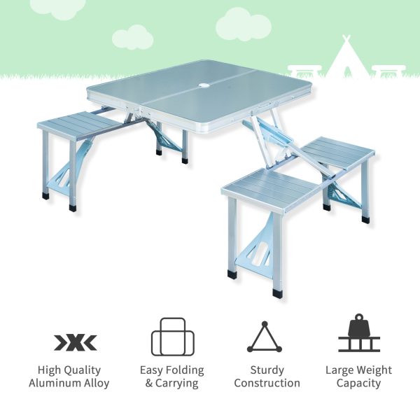 Outsunny Folding Camping Table and Chairs Set, Portable Picnic Table with Stools, Aluminium Outdoor Garden BBQ Party Field Kitchen - Image 5