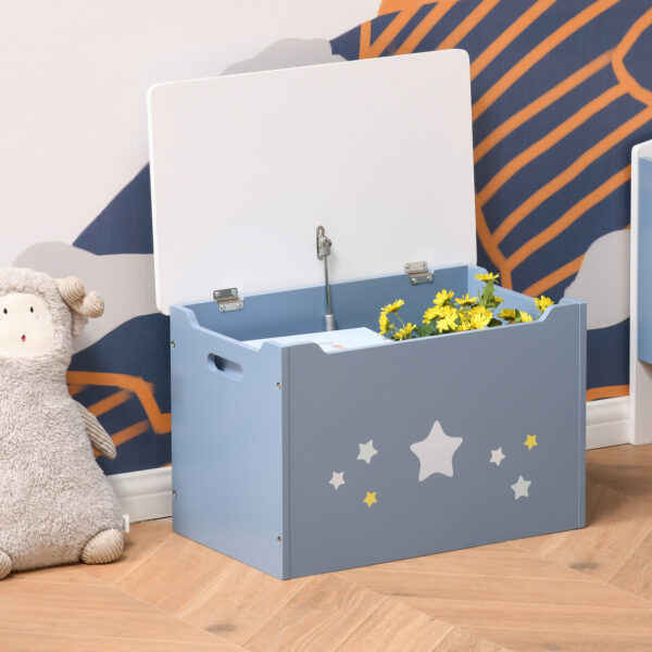 HOMCOM Children's Toy Storage Box, Wooden Chest with Safety Hinge and Air Vents, Side Handles, Blue   Aosom UK - Image 8